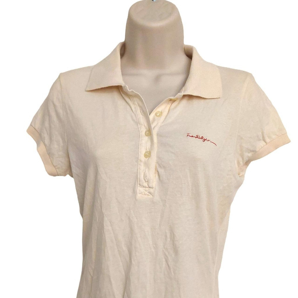 True Religion Brand Jeans Cotton TR Signature Polo Shirt Cream Beige Small